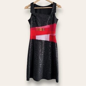 Myco Anna Patchwork Dress Square Neck Fit and Flare Black and Red Made in Canada